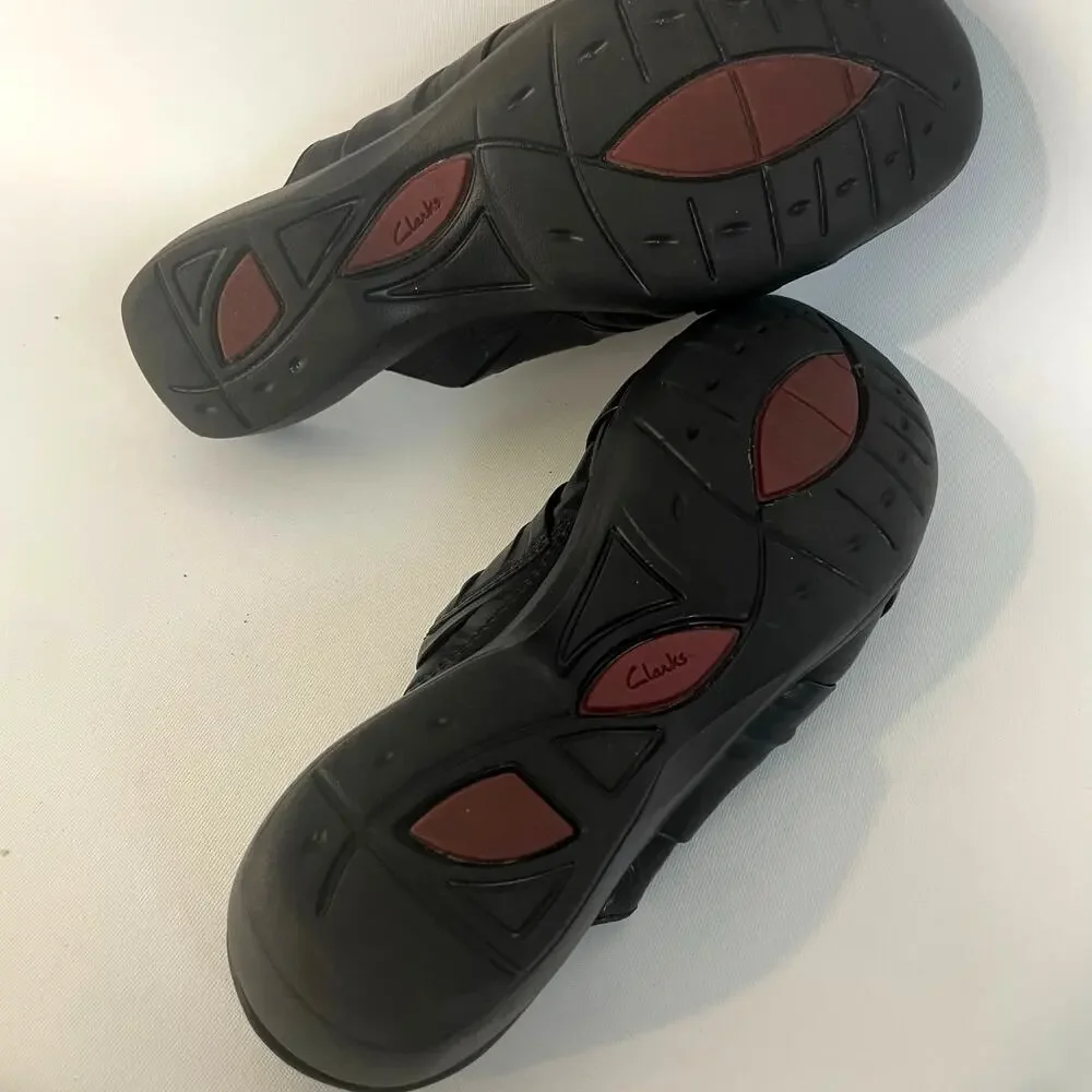 Clarks Leather Black Leisa Deina Wedge Heel Clog Size 9W Slip Ons - Picture 7 of 9